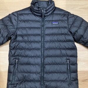 Patagonia Boys Black Puffer Jacket Down Long Sleeve Full-Zip Size M 10 (A-7)